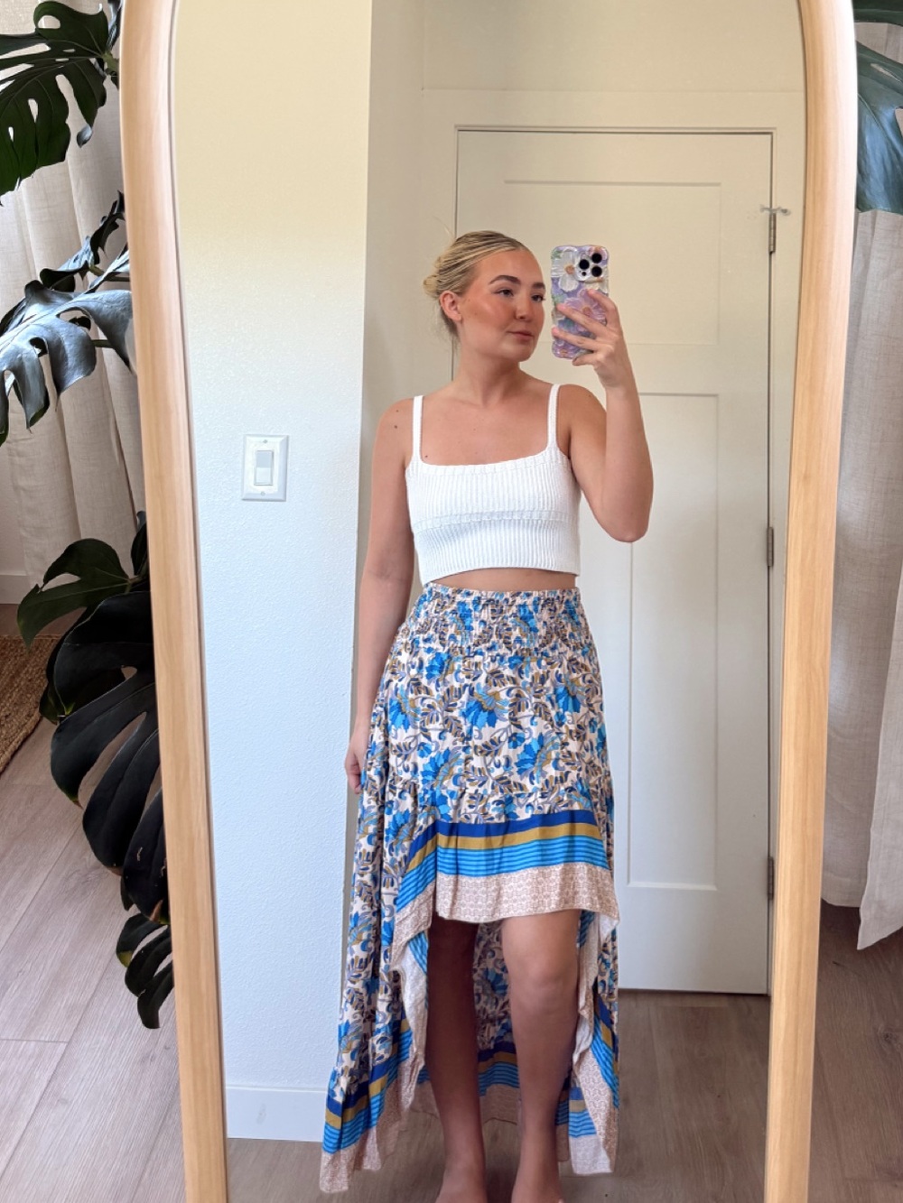 BTFBM Floral Blue Maxi Skirt with Border Trim - Women - Picture 2 of 7